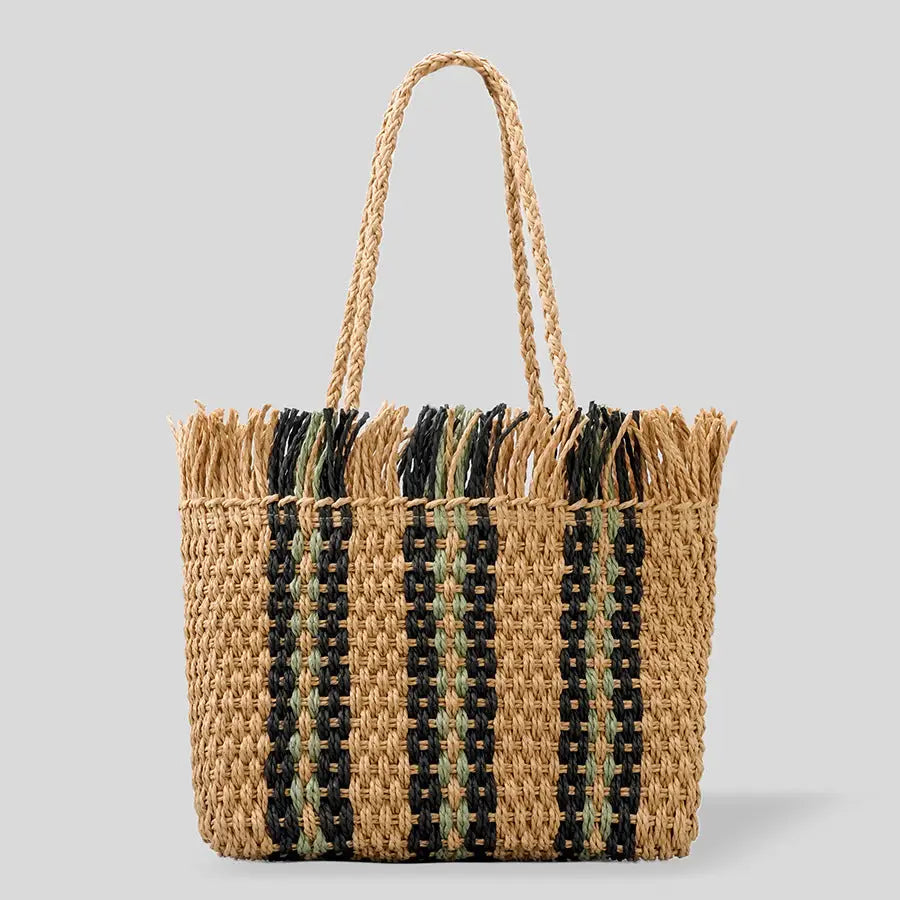 Large Capacity Straw Braided Bag featuring intricate straw braiding and spacious interior, perfect for stylish urban chic looks.